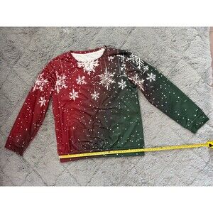 NEW Women Christmas Snowflake Long Sleeve Holiday Shirt Red Green Top